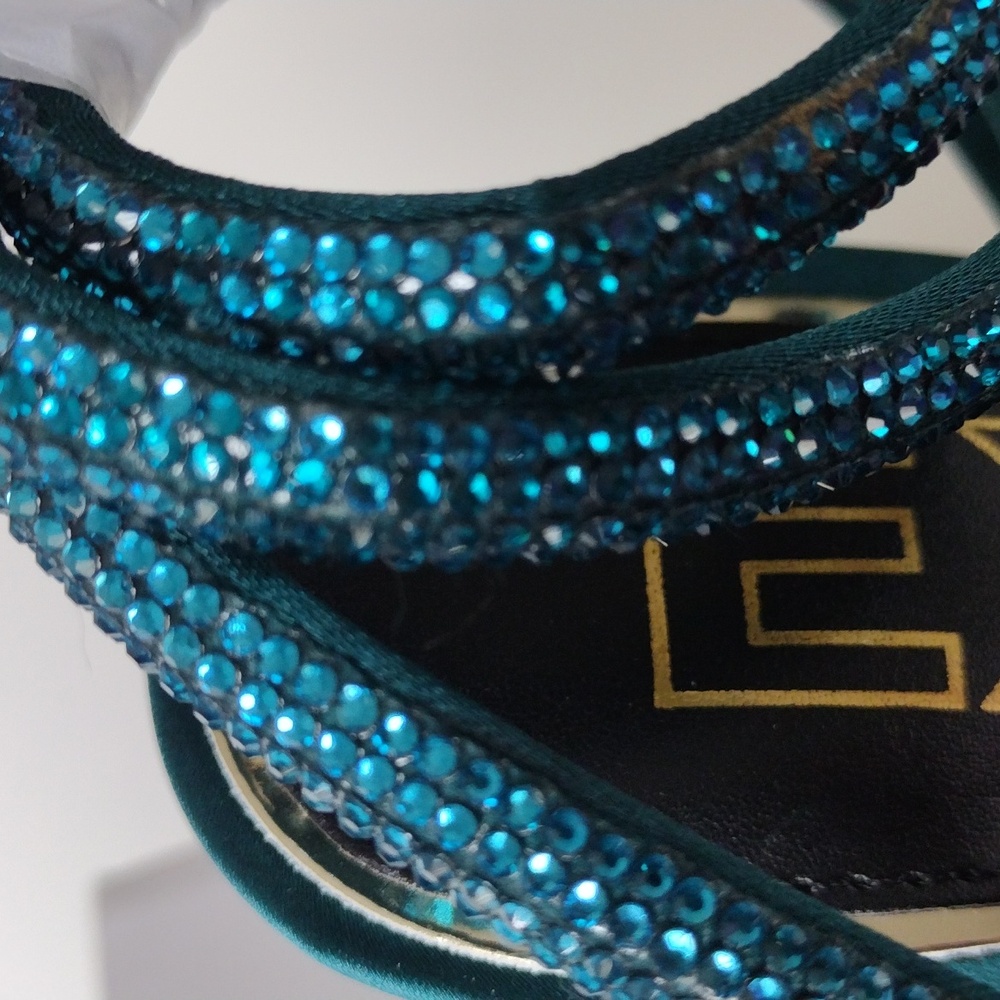Express Teal Bow Rhinestone Women's Strap Pumps Heels. Size 6. - Picture 11 of 11